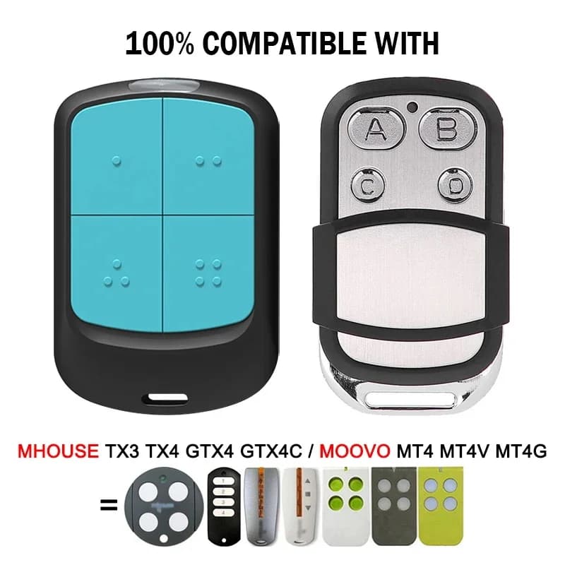 MHOUSE MOOVO TX3 TX4 GTX4 GTX4C MT4 MT4V MT4G Télécommande de garage Ouvre-porte 433MHz Contrôle de porte