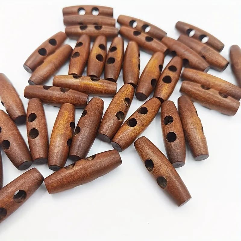 Boutons en bois naturel en forme d'olive - Accessoires de couture pour vêtements, artisanat, projets de bricolage - 2 trous