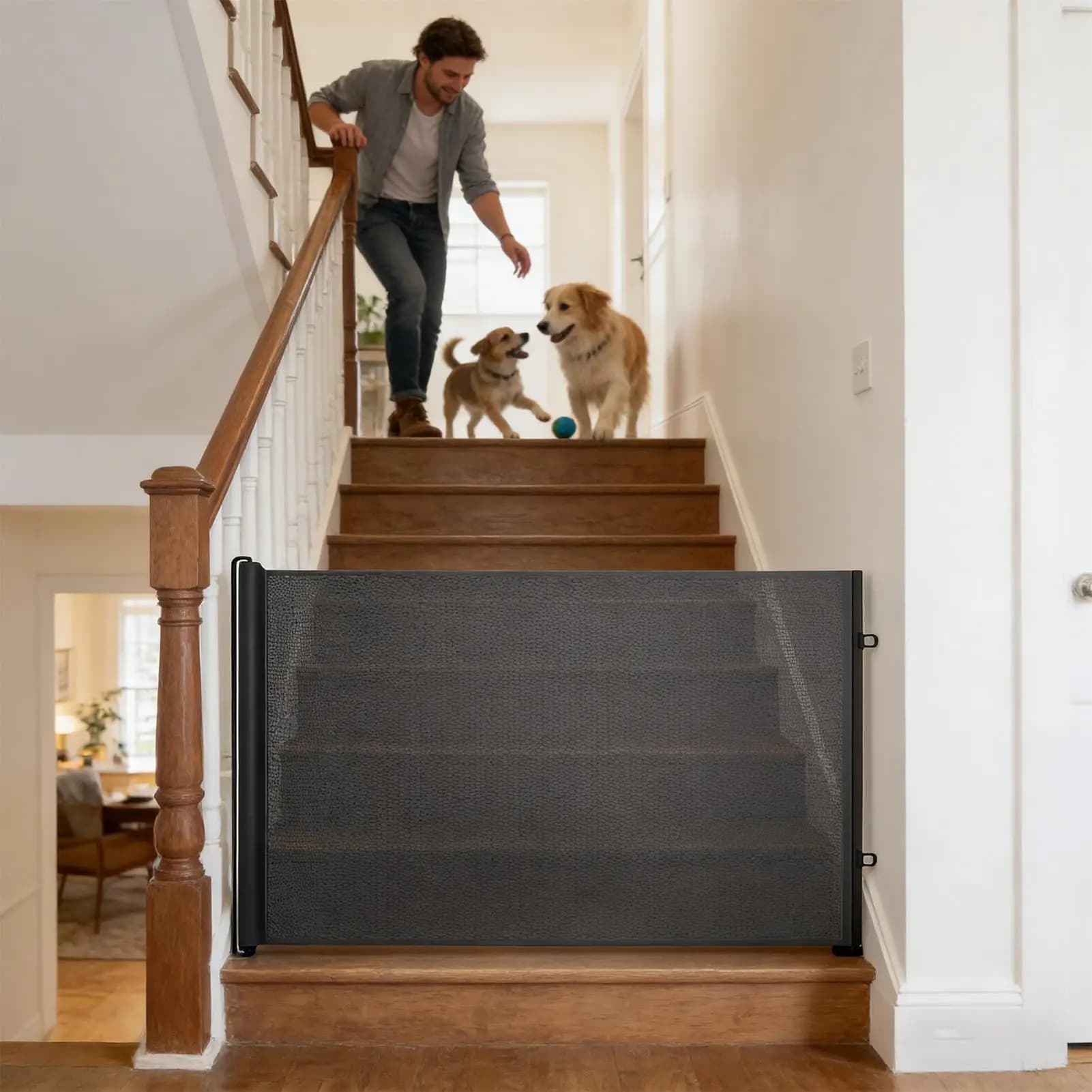 Barrière pour chien rétractable sans perçage, petite clôture de sécurité pour escalier, enclos pour chien pour extérieur, intérieur, couloir, escalier, véranda