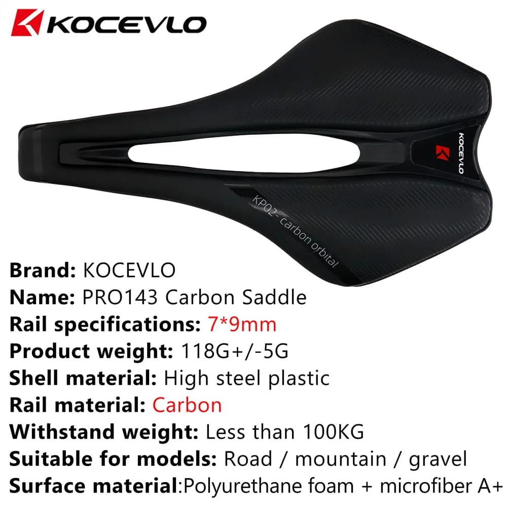 KOCEVLO Dimension 143 selle en carbone ultralégère 120g respirant confortable coussin de siège vélo course selle Rails en carbone