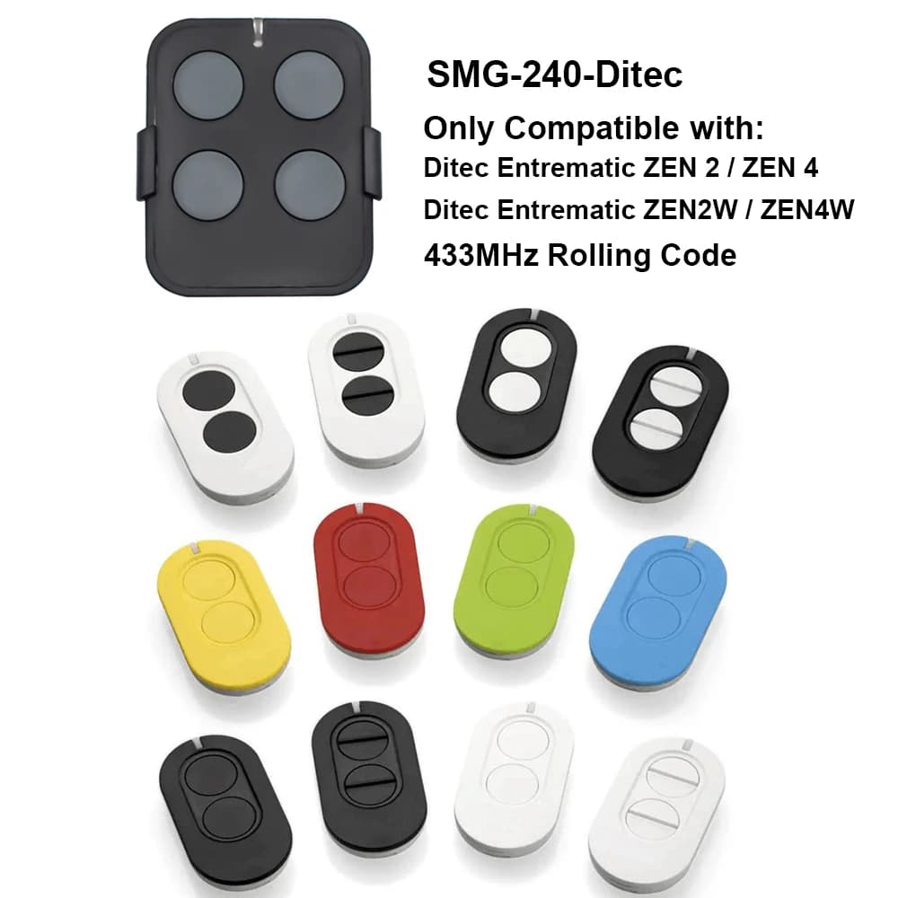 Télécommande de porte de garage Entrematic Zen 2 / Zen 4 noire à 2/4 boutons 433 MHz à code roulant compatible avec GOL4