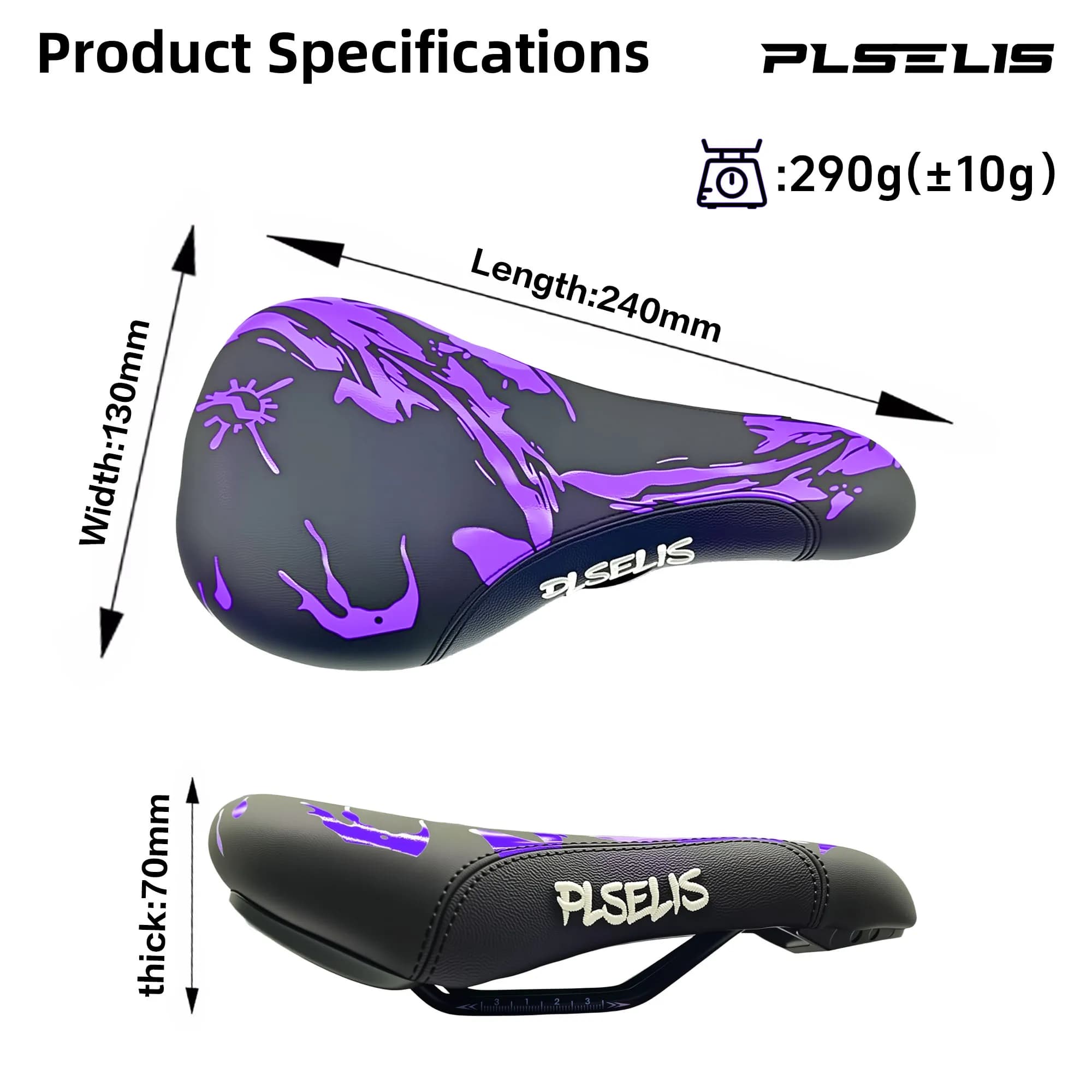 Selle de vélo de montagne PLSELIS de haute qualité : dessus en cuir PU, base en nylon, coussin en éponge souple. 290g, offre une excellente absorption des chocs