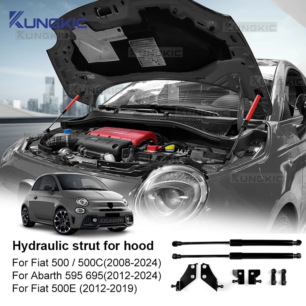 Supports de levage de capot avant, bras de tige de choc, pour Fiat 500/500C 2008-2024/ 500E 2012-2019/ Abarth 595 695 2012 2013 2014 2015 2016 2017 2018 2019 2020 2021 2022 2023 2024