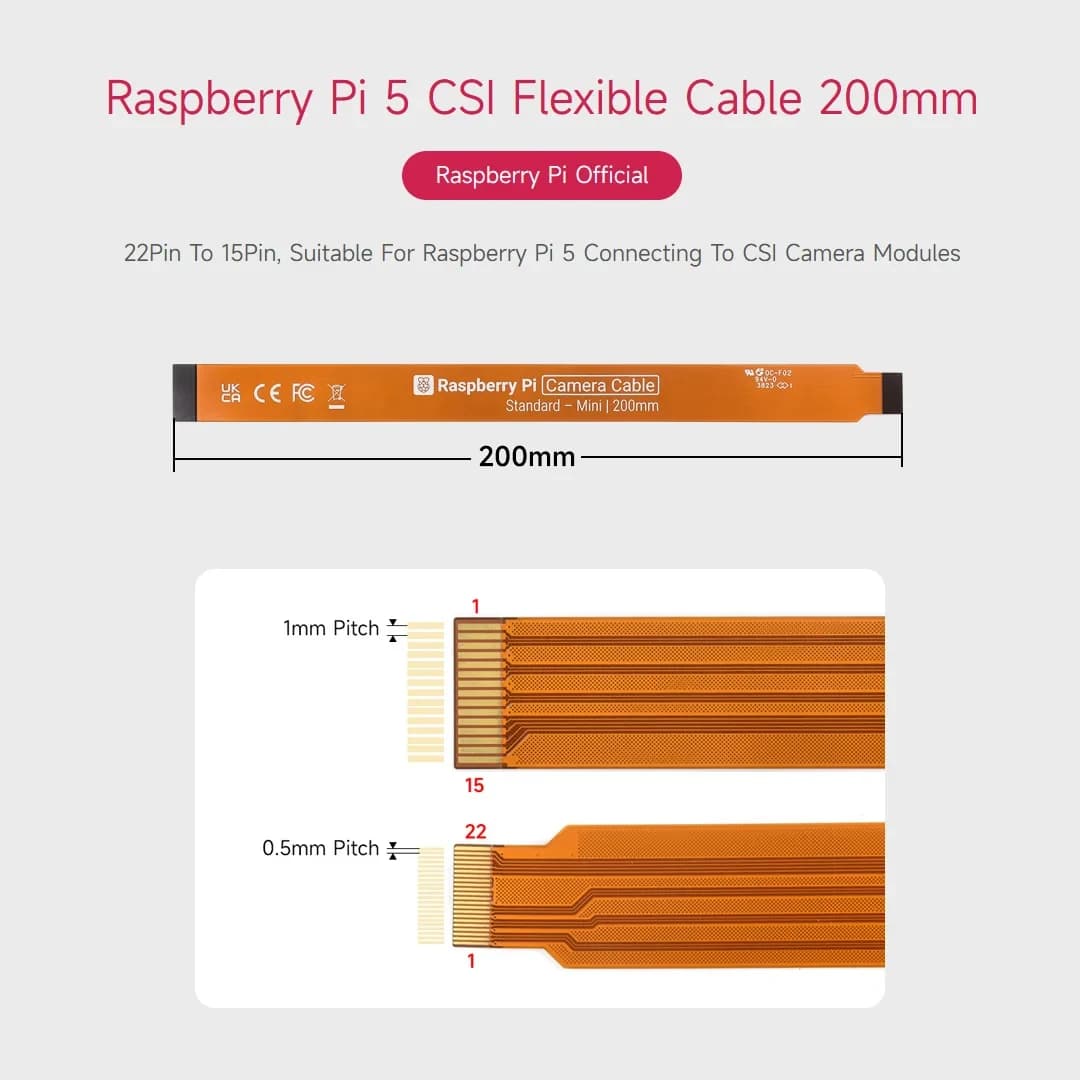 Câble de caméra officiel Raspberry Pi 5 CSI 22 broches à 15 broches pour appareil photo Raspberry Pi CSI