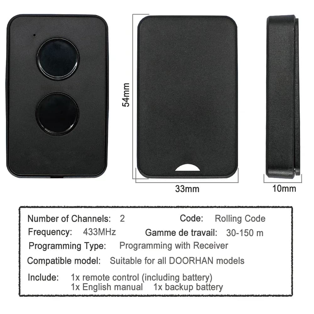 DOORHAN TRANSMITTER-2 PRO / TRANSMITTER4 Télécommande de porte 433 MHz