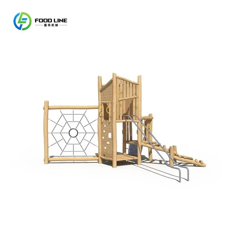 Aire de jeux pour enfants en bois résistant aux intempéries avec toboggans et escalades pour les espaces publics, les jardins, les écoles, l'extérieur, sur mesure