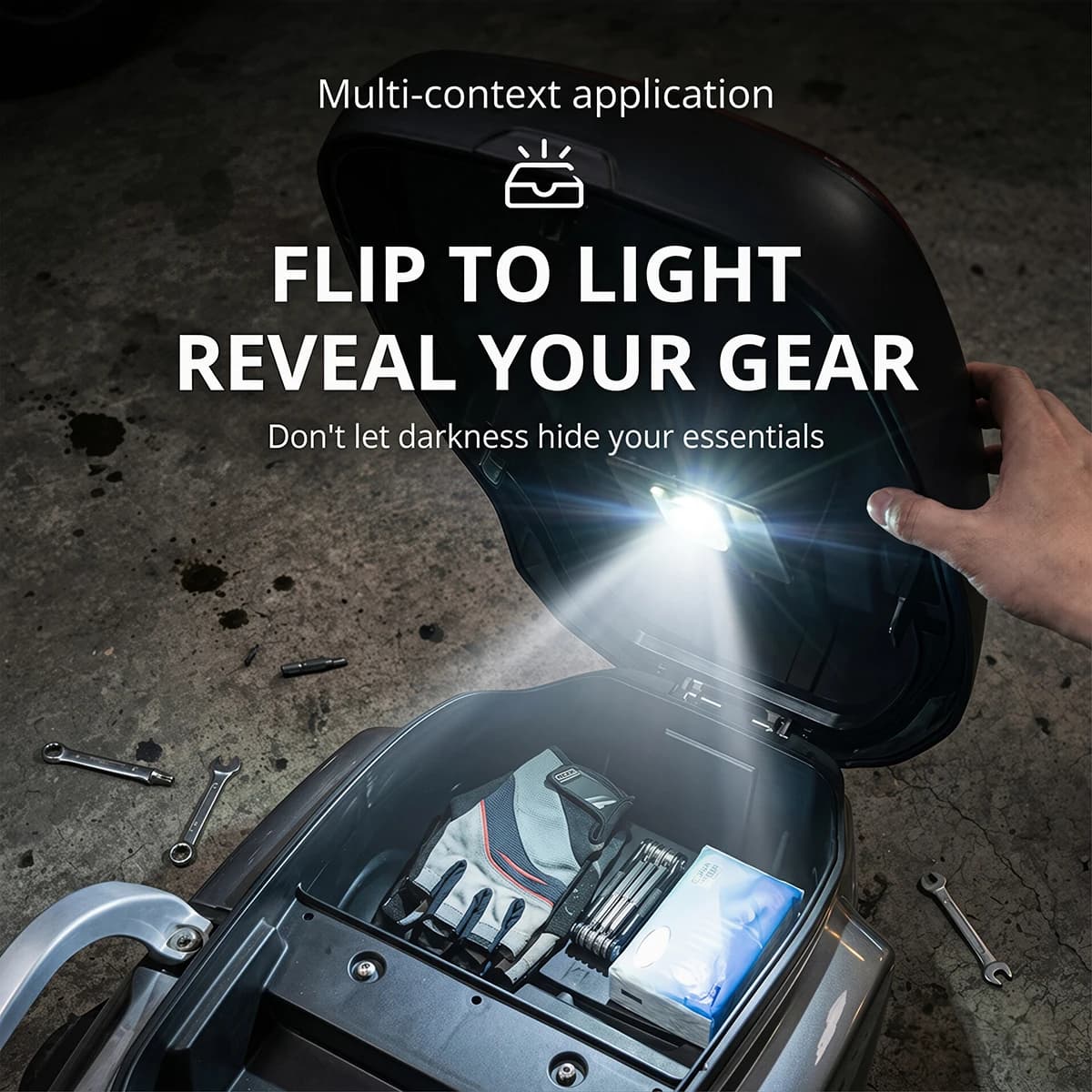 Capteur de coffre de moto, lumière intérieure LED, technologie de détection automatique intégrée, accessoires d'éclairage multifonctionnels et portables