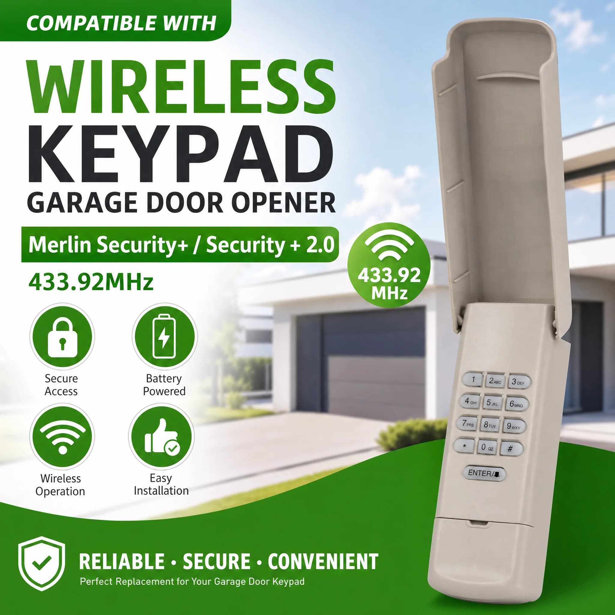 Télécommande et clavier de remplacement Merlin Security+ 2.0 pour porte de garage