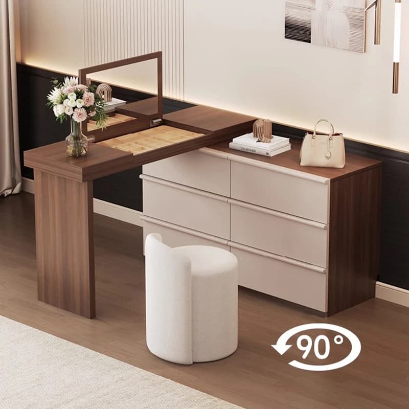 Vanité minimaliste italienne avec couvercle rabattable miroir caché vanité extensible multifonctionnelle pour meubles de chambre adulte Meuble