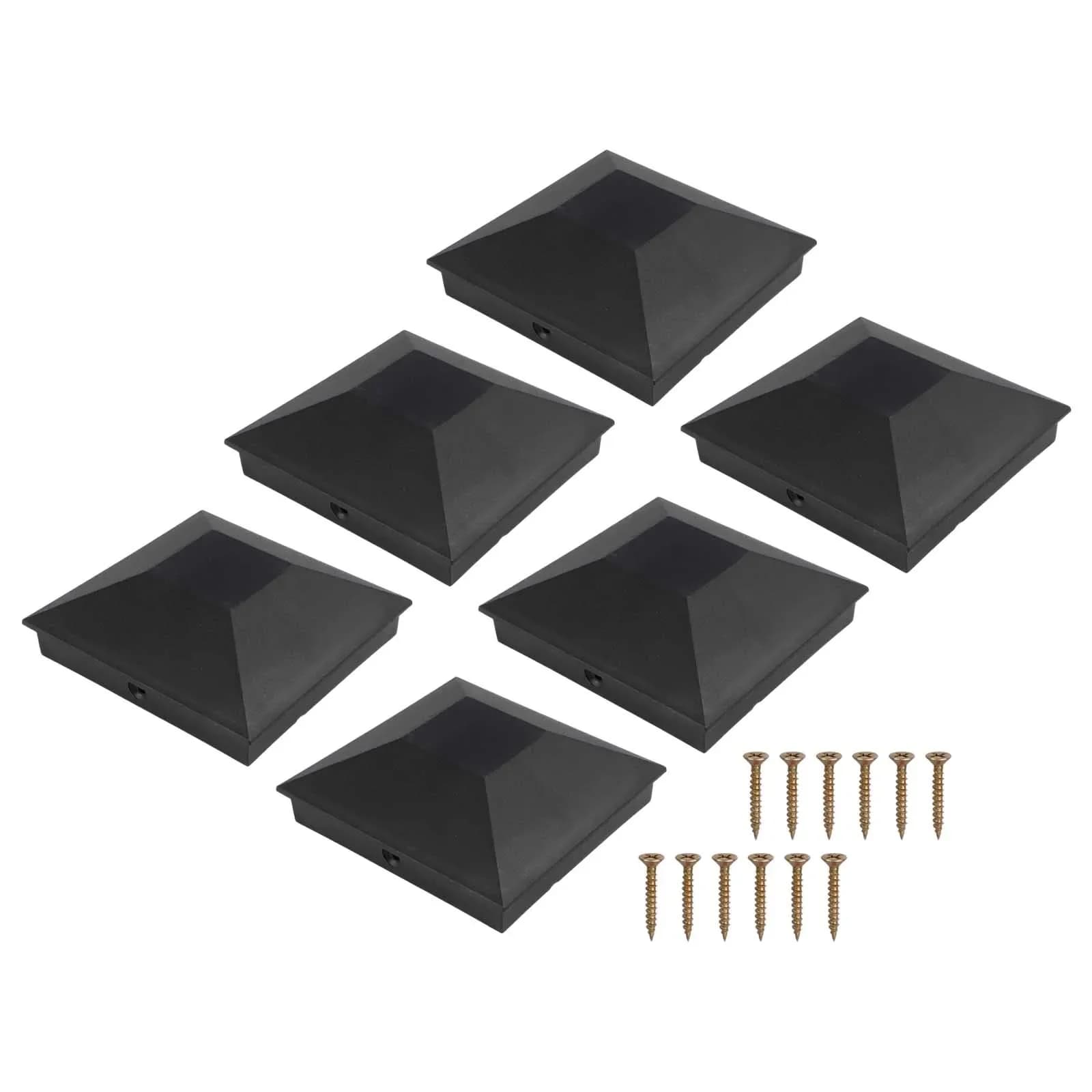Couvre-poteaux de clôture résistants aux intempéries, 3,5 x 3,5 pouces, finition noire givrée, construction robuste, lot de 6