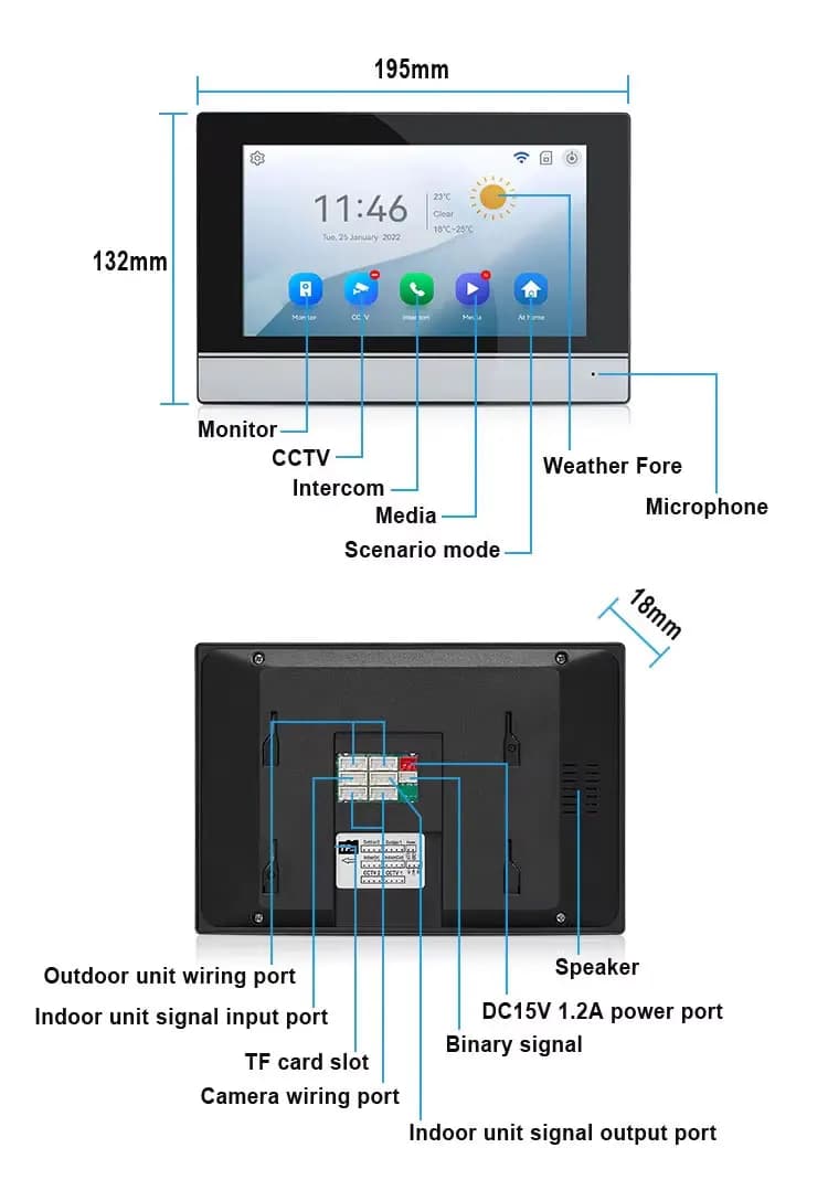 Interphone vidéo WiFi LCD 7 pouces 1080P pour appartements résidentiels 2/3/4 unités