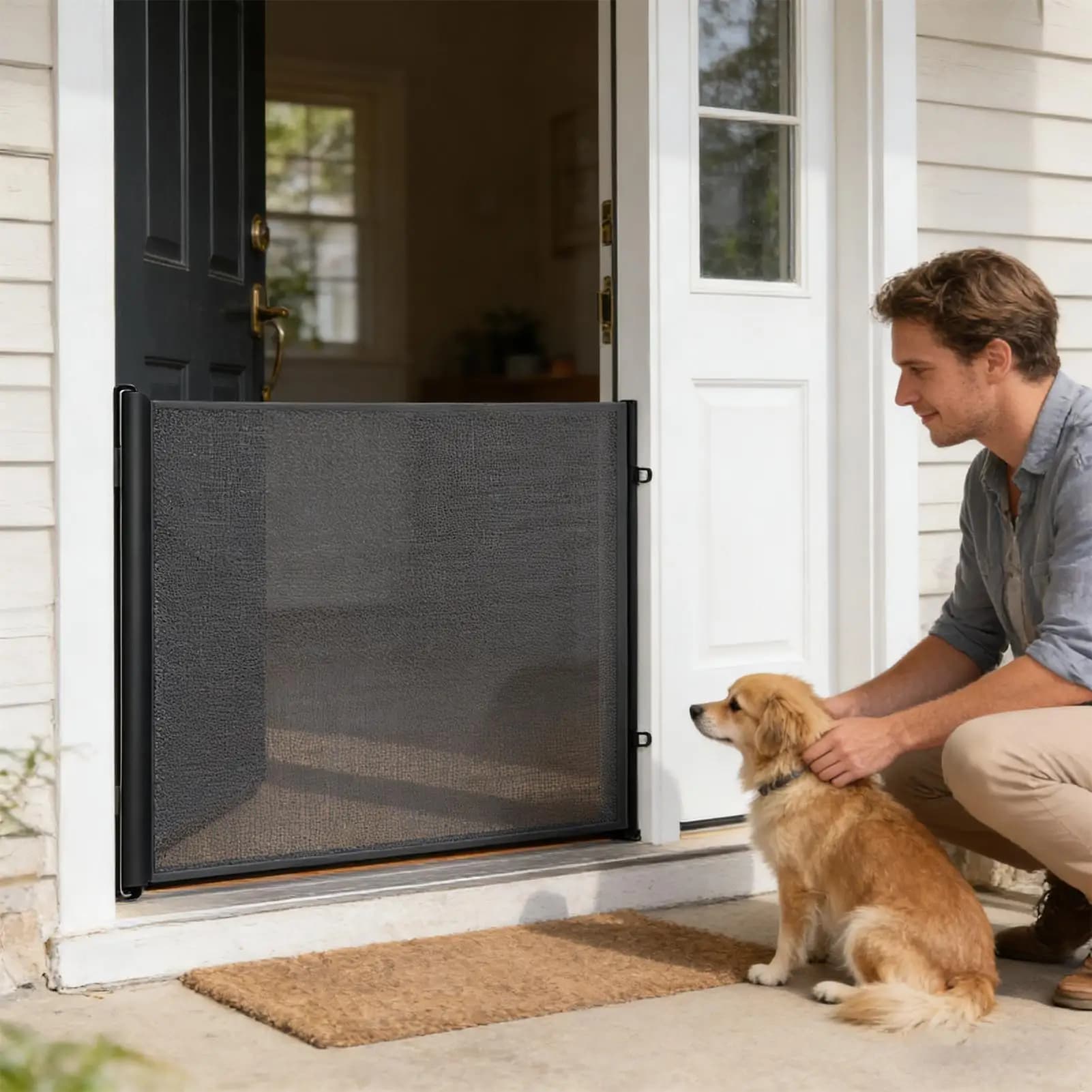 Barrière pour chien rétractable sans perçage, petite clôture de sécurité pour escalier, enclos pour chien pour extérieur, intérieur, couloir, escalier, véranda