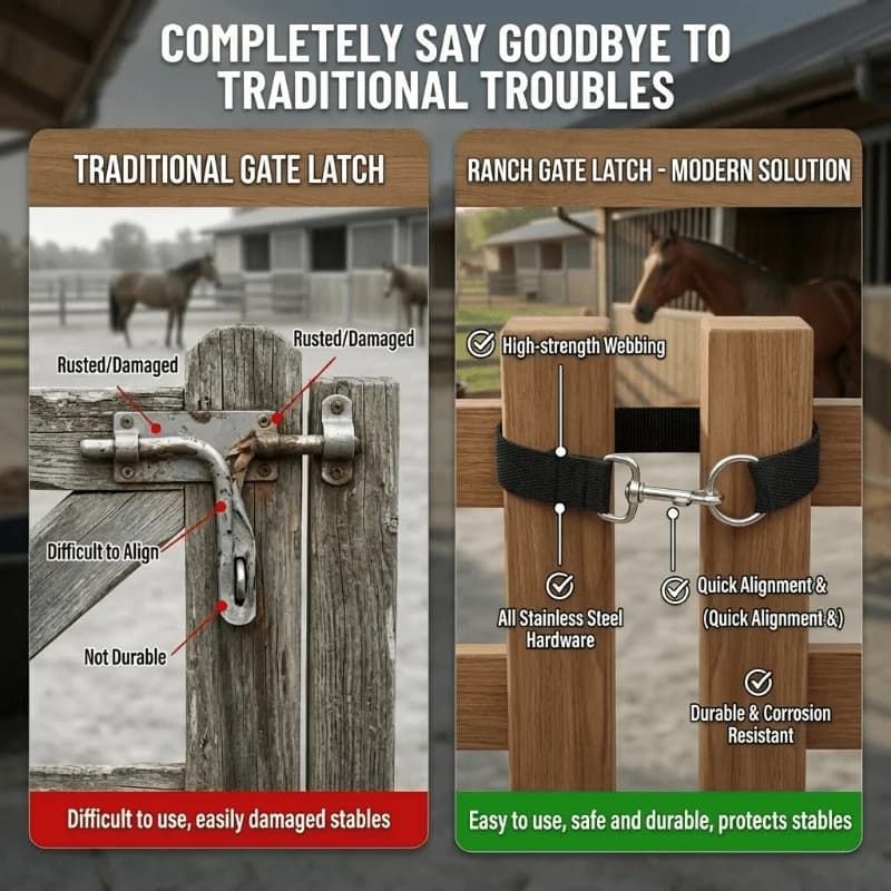 Lot de 3 loquets de portail à corde simple de 50 cm, fixation universelle pour clôture de chevaux et portail de ferme d'élevage