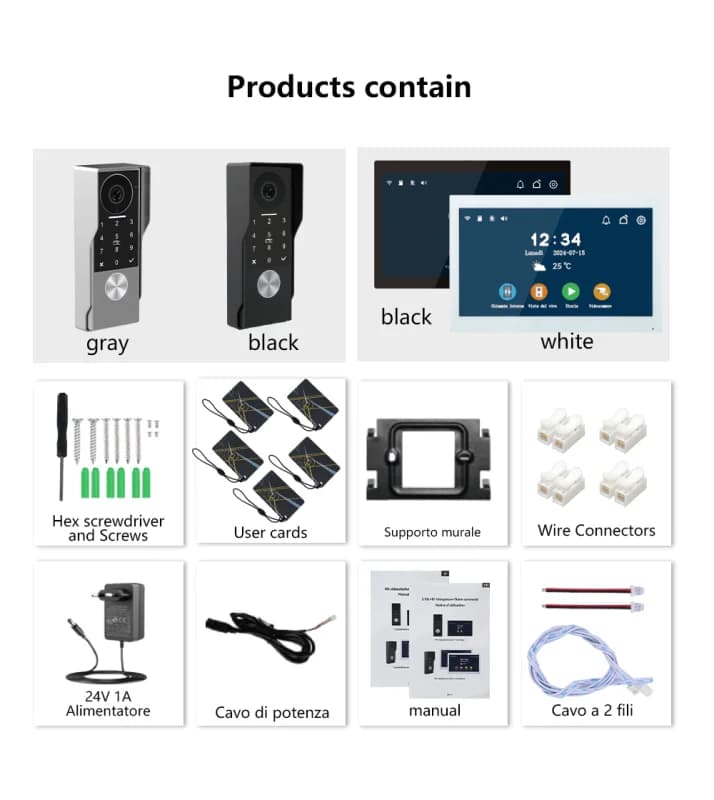 Anjielo Interphone Vidéo Intelligent TUYA 2 Fils Filaire 1080P Caméra Étanche WIFI Écran Tactile IPS 7/10 Pouces Prise en Charge IP CCTV