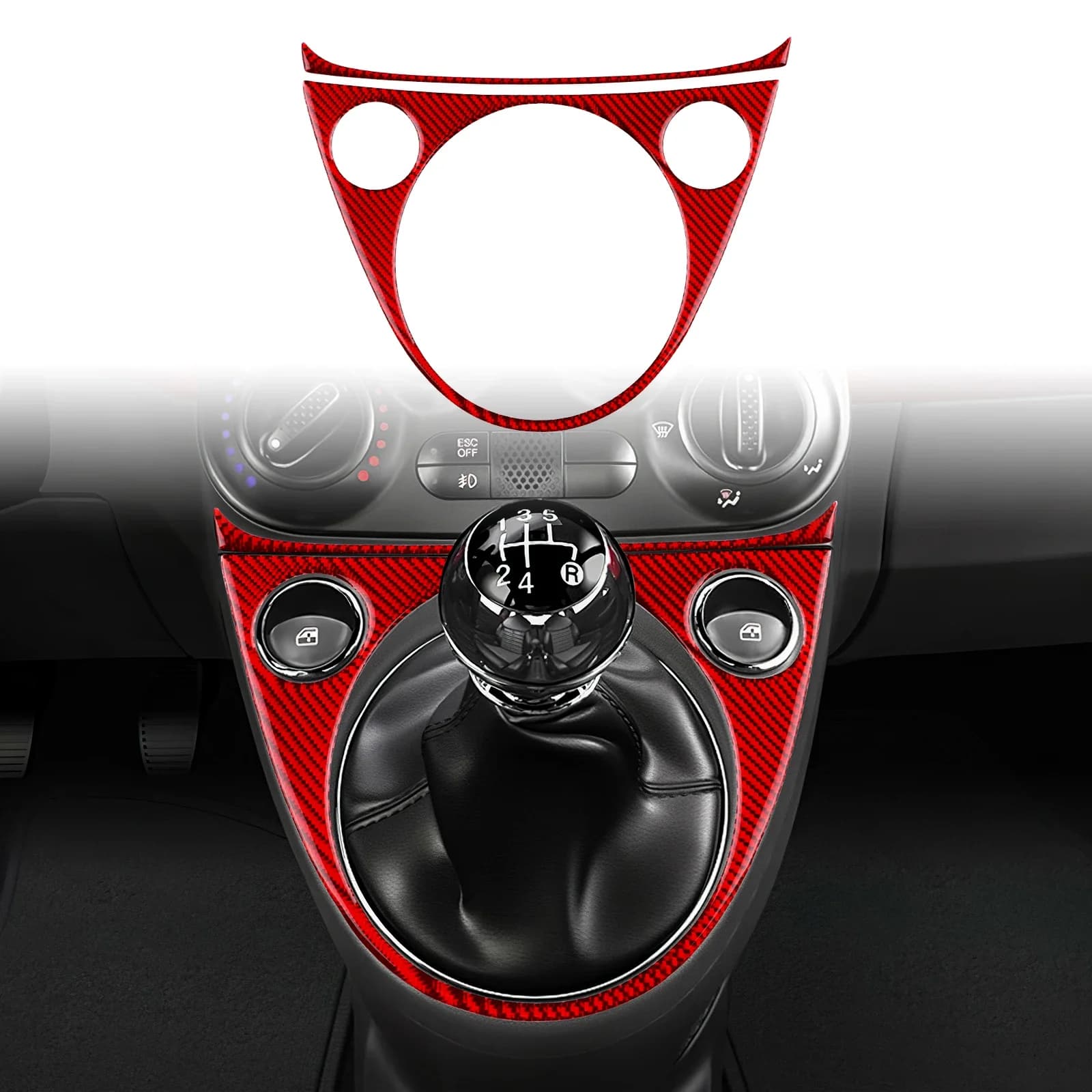 Pour Abarth 595 2016 2017 2018 2019 2020 2021 2022 2023 Pour Fiat 500 2011-2023 Garniture de levier de vitesses manuel/automatique en fibre de carbone souple