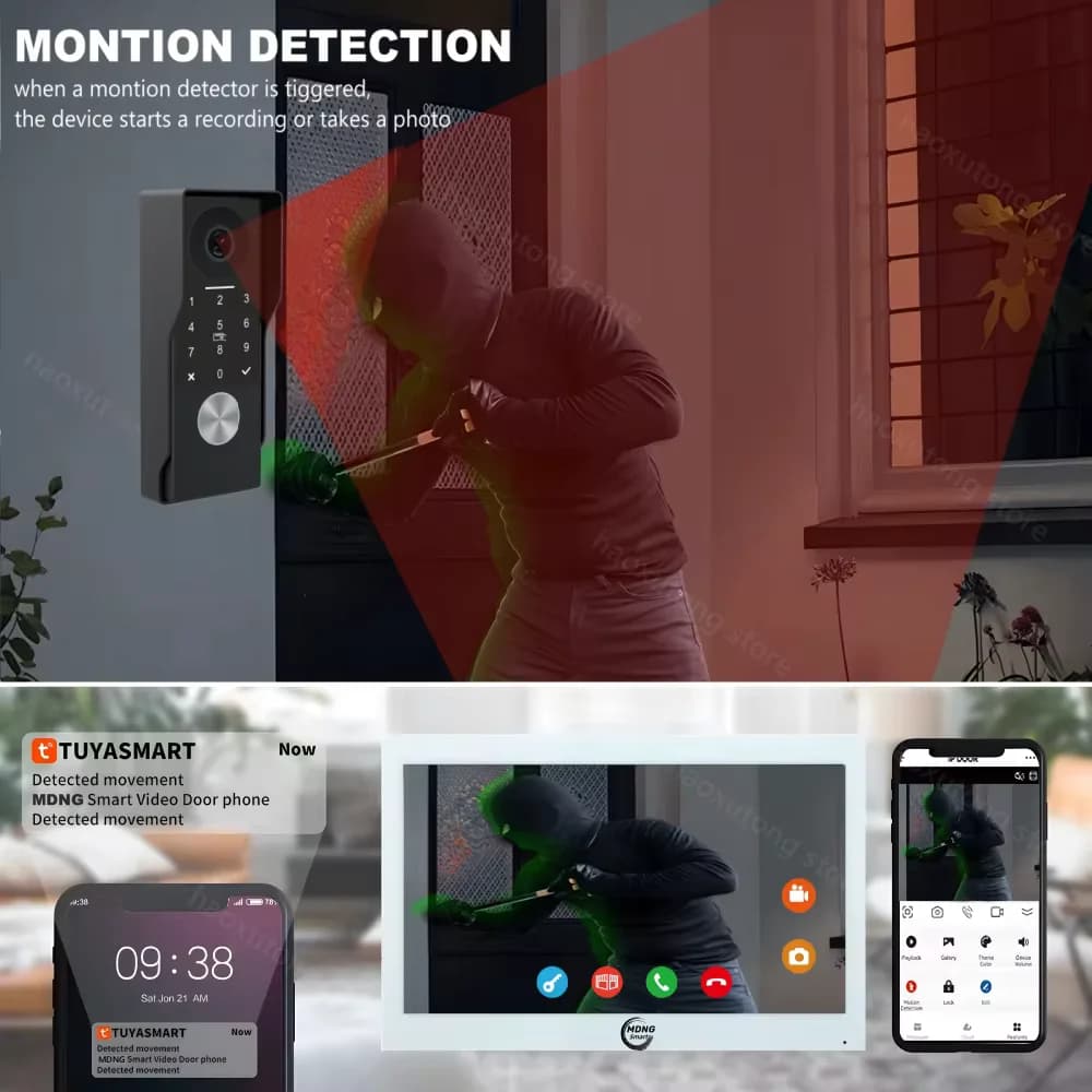 Système d'interphone vidéo Wi-Fi 2 fils avec lecteur de carte et mot de passe