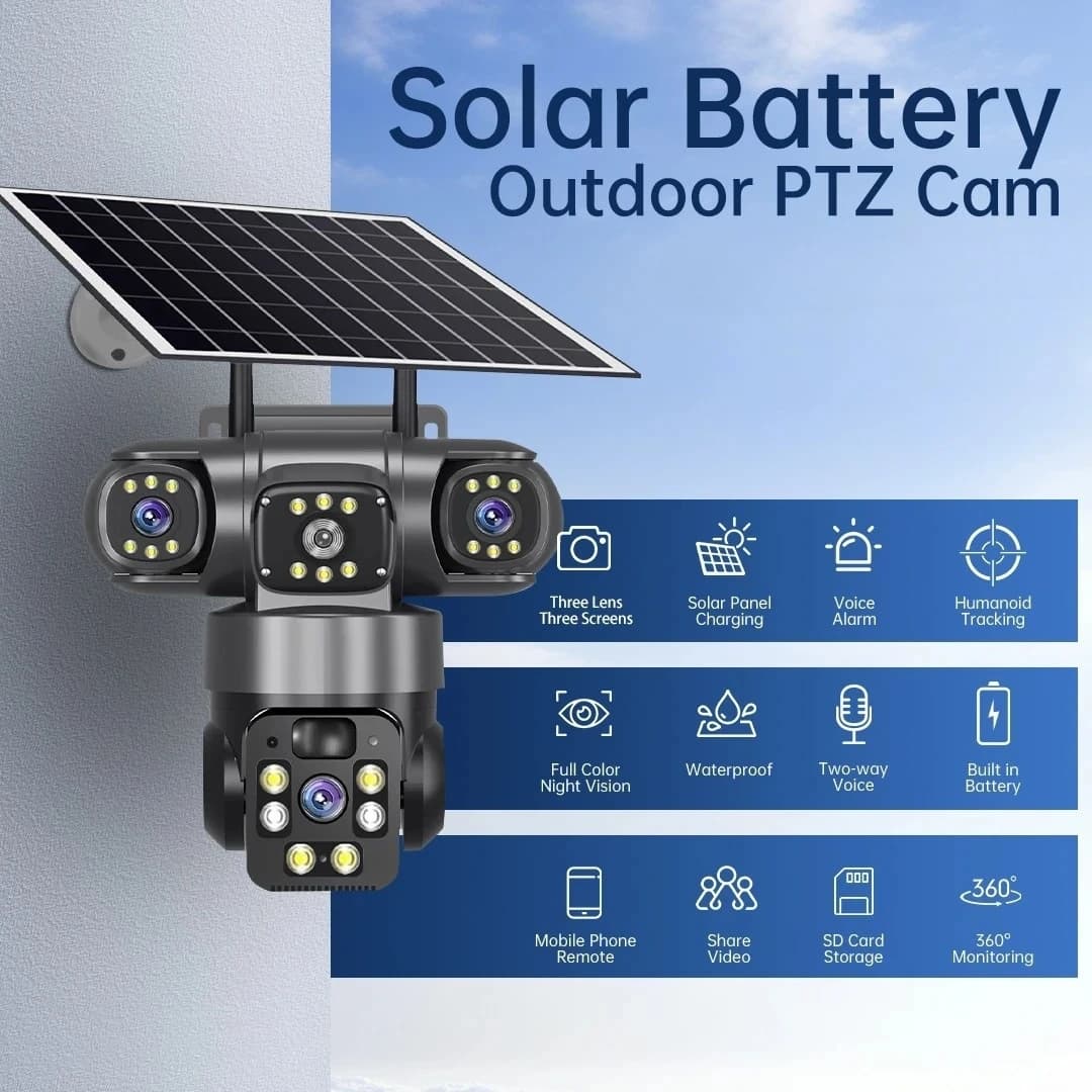 Caméra IP 15MP WiFi PTZ trois caméras extérieure sans fil solaire 20000Mah batterie intégrée