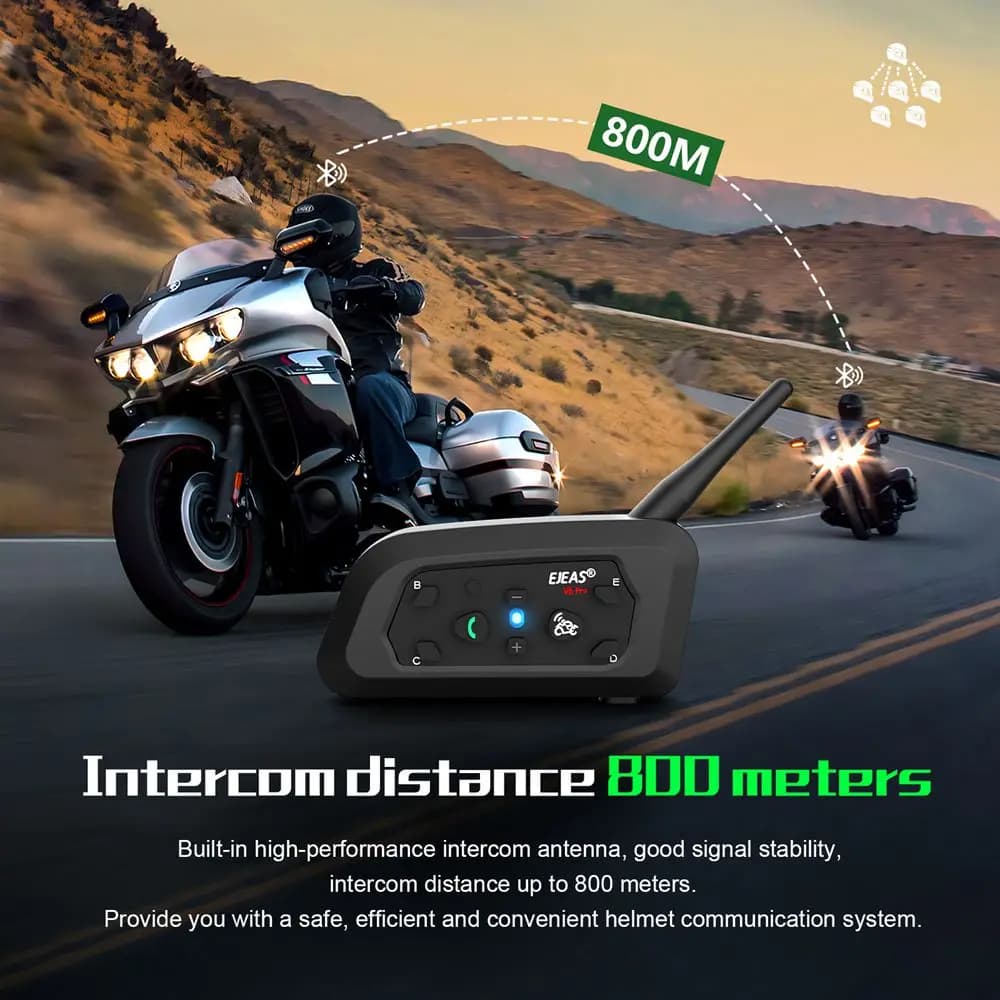 EJEAS V6 PRO +/PLUS casque de moto Bluetooth talkie-walkie 6 cavalier Distance 800 mètres étanche IP67