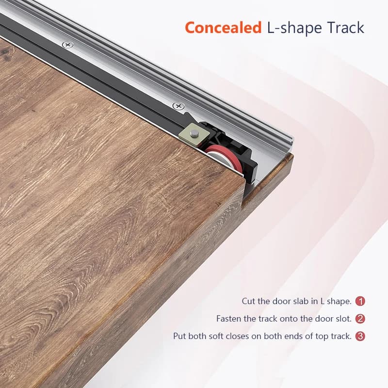 Kit de quincaillerie pour porte coulissante dissimulée 34 pouces (86 cm) – Rail de glissière pour portes coulissantes
