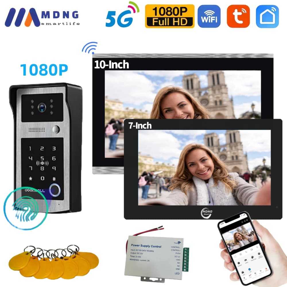 Système d'interphone vidéo intelligent Tuya Wi-Fi 7/10 pouces pour appartement