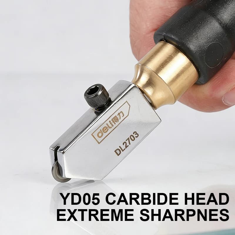 Coupe-verre Deli DL2703, roue en alliage YD05 et poignée ergonomique en plastique, outil de précision pour couper le verre et les carreaux, réparation domestique DIY