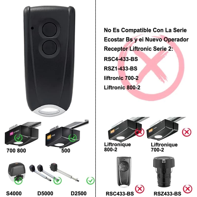 Ecostar RSC2-433 Télécommande de porte de garage compatible avec l'émetteur de code roulant