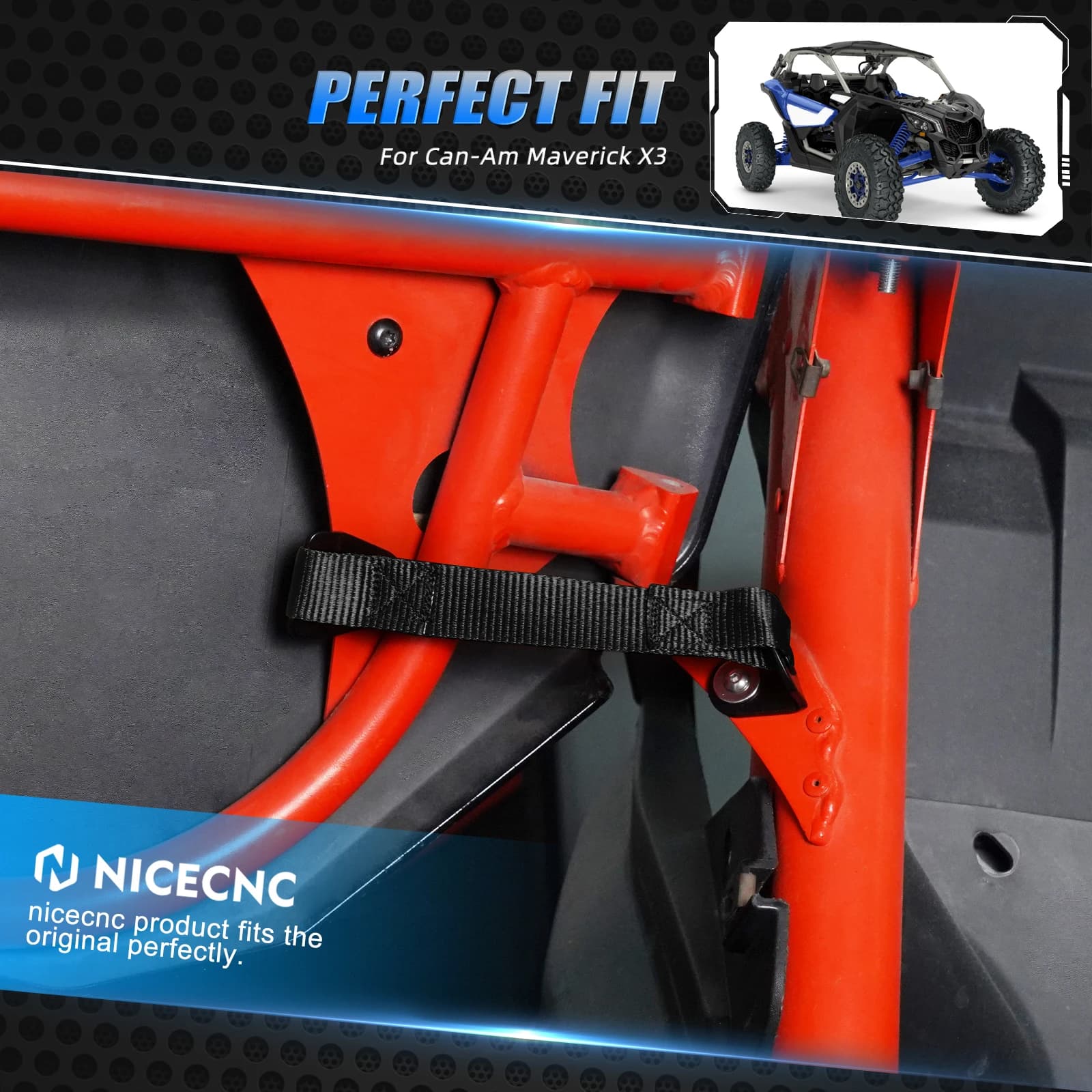 NICECNC UTV 2PCS courroies limiteur de contrôle de porte battant POLYESTER et acier 45 pour CAN AM MAVERICK X3 2017-2022 sécurisez vos portes
