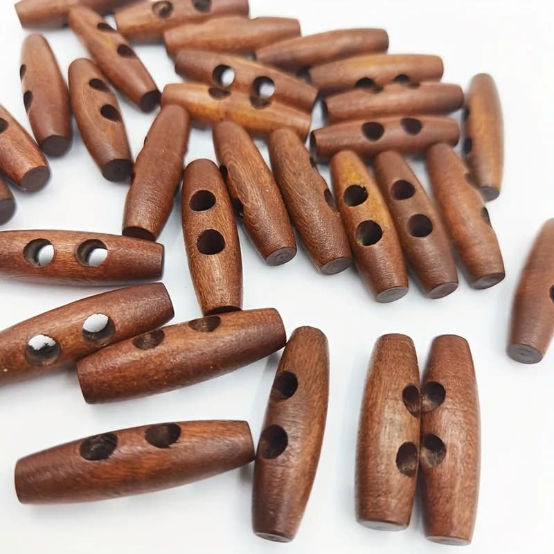 Boutons en bois naturel en forme d'olive - Accessoires de couture pour vêtements, artisanat, projets de bricolage - 2 trous