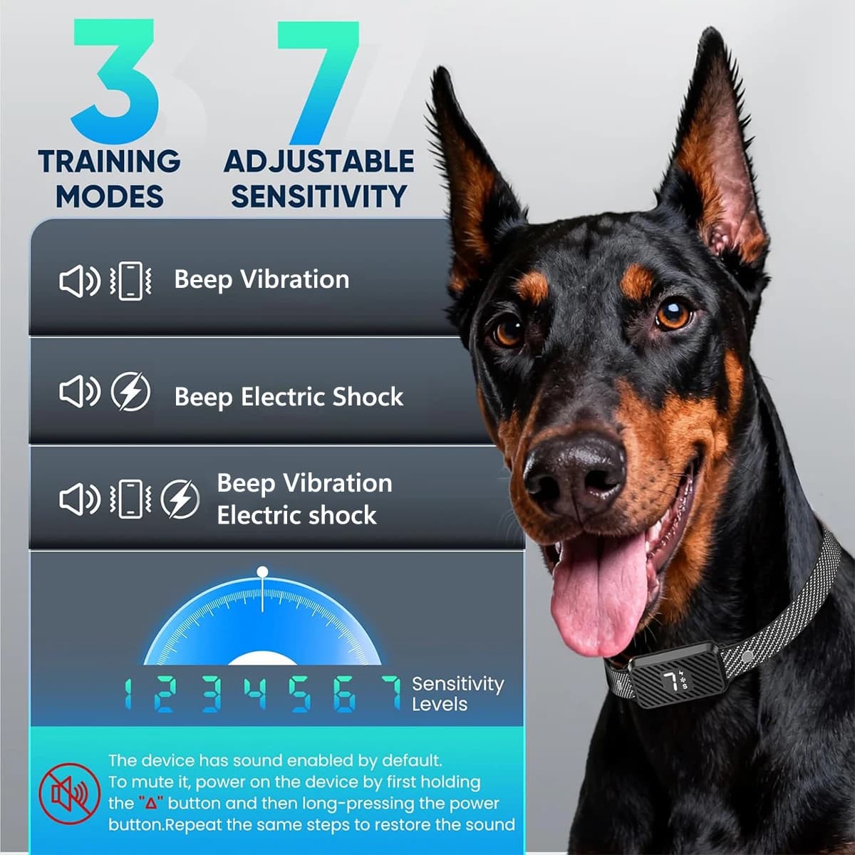 Collier anti-aboiement pour chiens de grande, moyenne et petite taille, collier anti-aboiement efficace, collier anti-aboiement intelligent, collier anti-aboiement rechargeable avec 7 niveaux