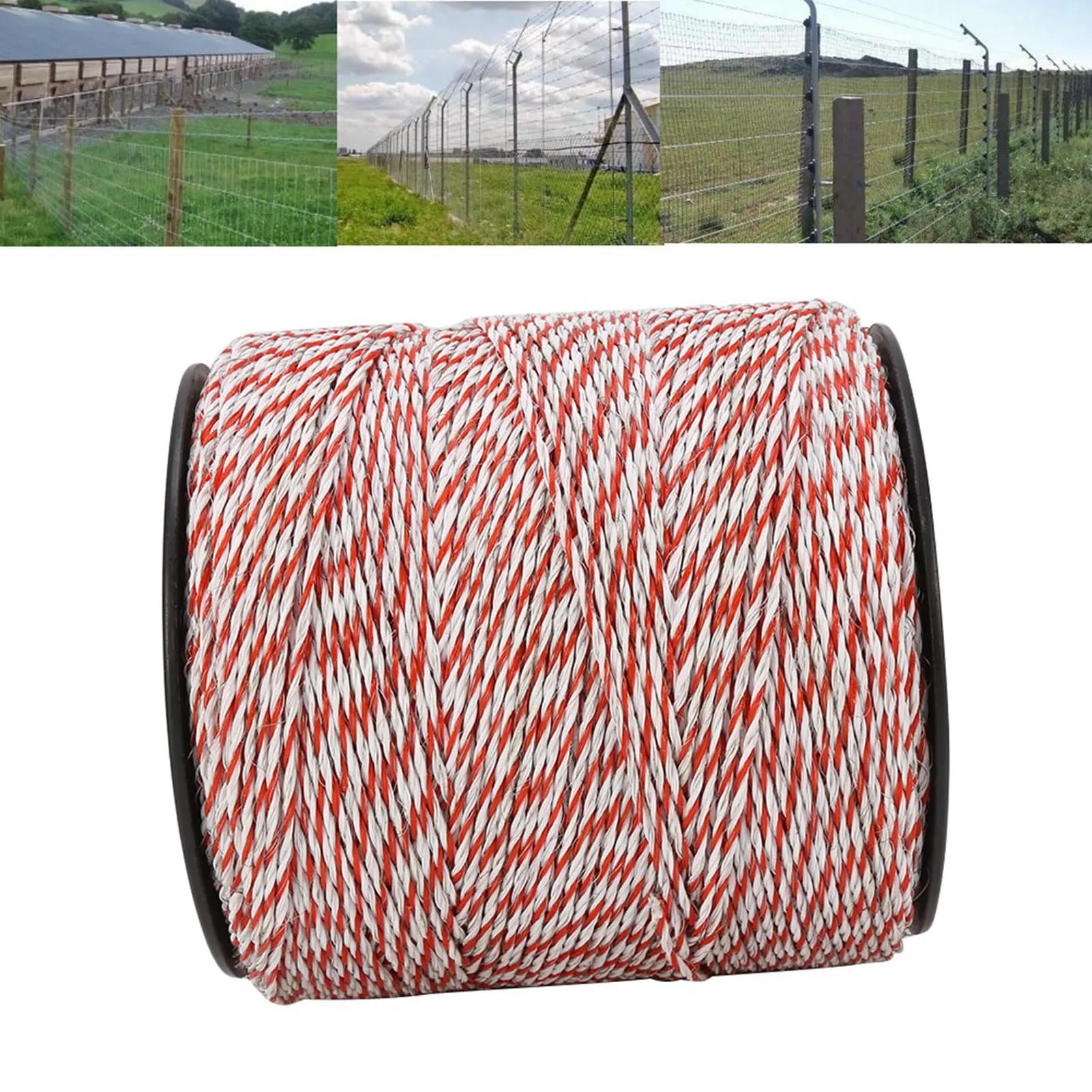 Corde de clôture électrique 500M, fil de clôture électrique blanc et rouge pour bétail, corde conductrice en acier inoxydable, fil de clôture en rouleau