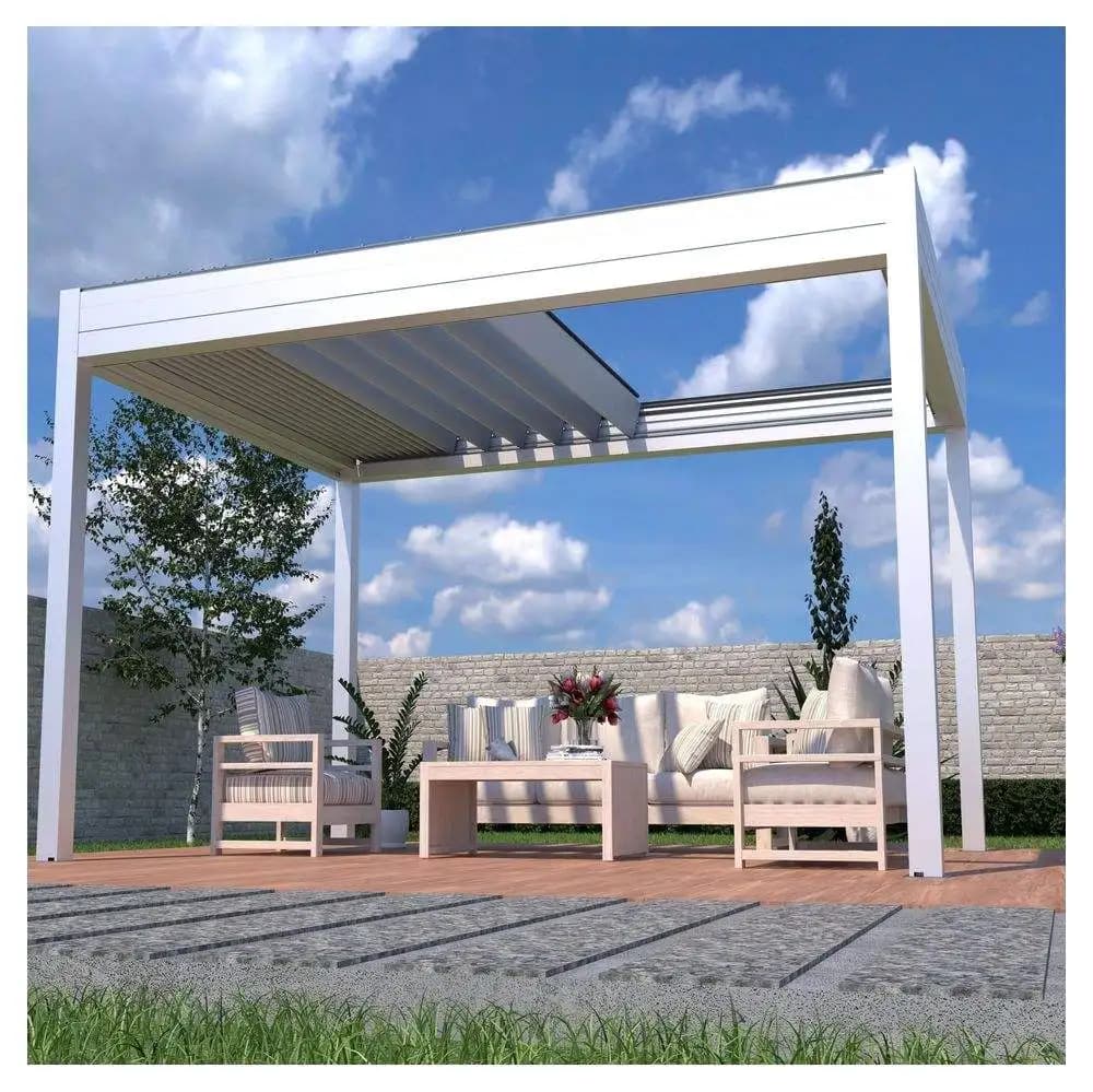 Pergola moderne anti-ouragan avec volets électriques réglables