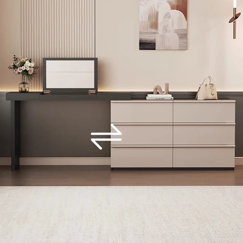 Vanité minimaliste italienne avec couvercle rabattable miroir caché vanité extensible multifonctionnelle pour meubles de chambre adulte Meuble