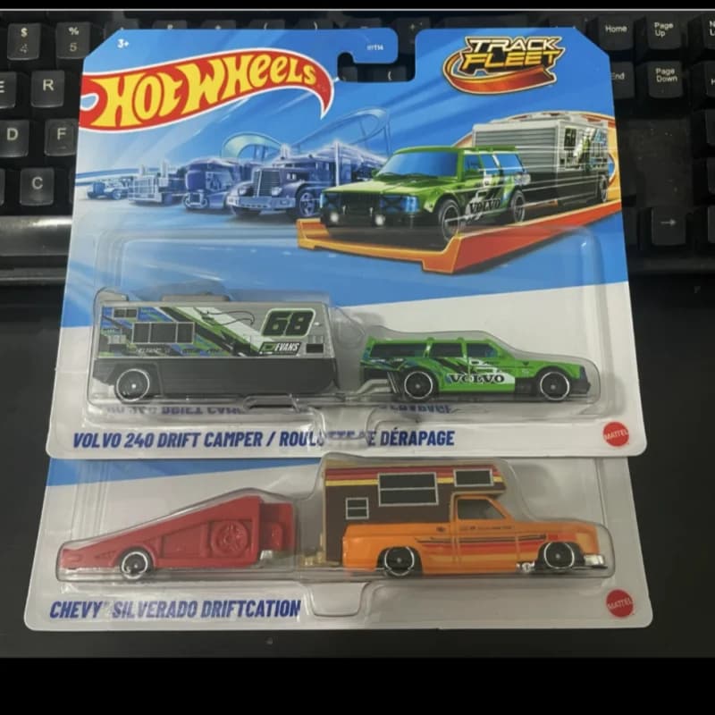 Hot Wheels – voiture en alliage moulé sous pression Volvo 240, remorque de transport pour camping-car, modèle de simulation HYT56, jouet pour collectionneurs
