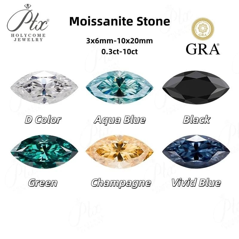 Moissanite taille marquise, clarté VVS1, multicolore, avec certificat GRA, matériaux pour la fabrication de bijoux, fournitures de perles, breloques en gros