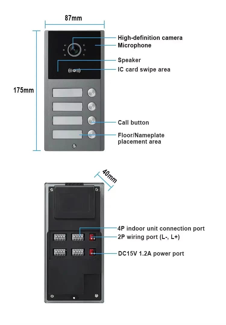 Interphone vidéo WiFi LCD 7 pouces 1080P pour appartements résidentiels 2/3/4 unités
