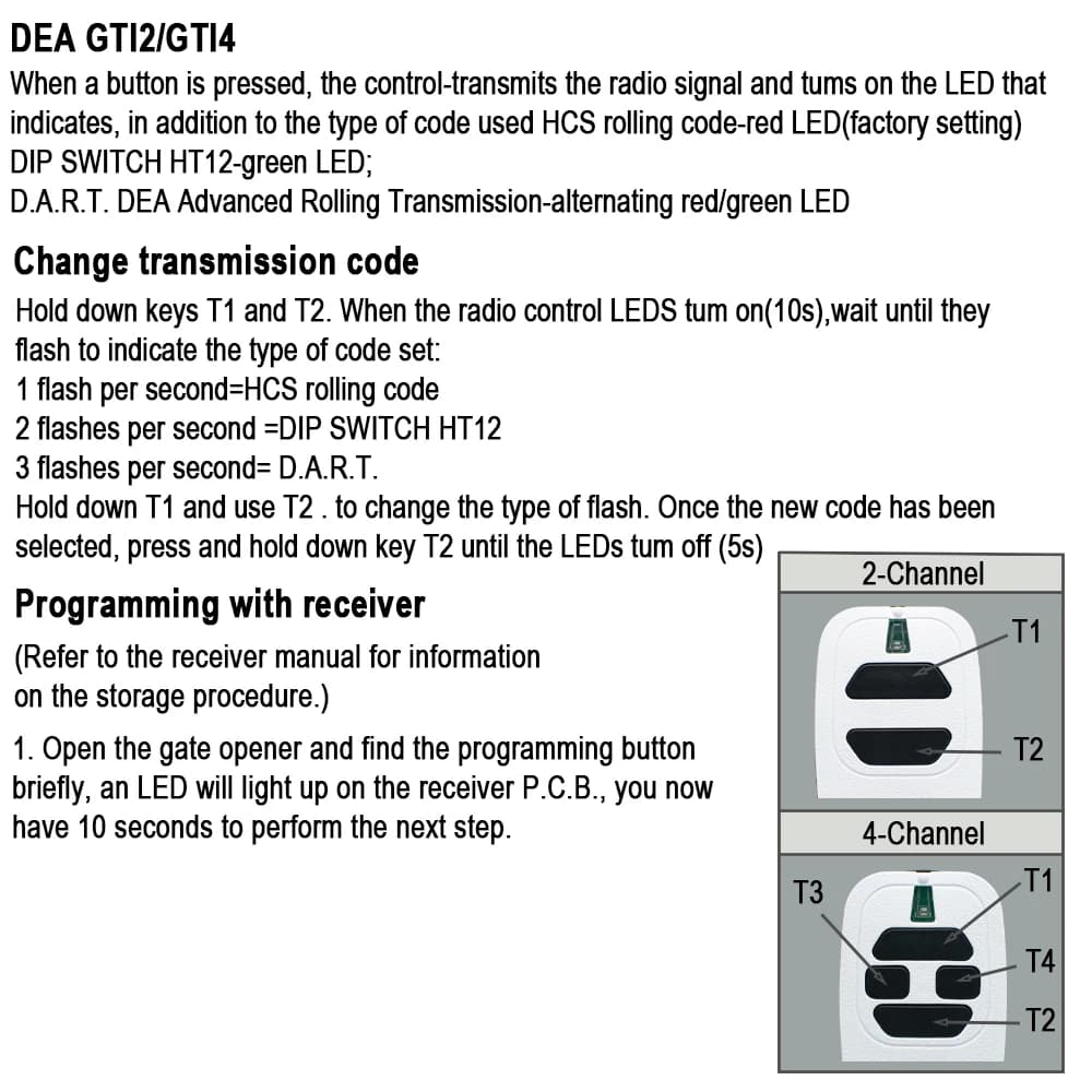 DEA GTI2 GTI4 télécommande de Garage Compatible DEA GT2 GT4 MIO TR2 TR4 R2N TR4N or 288 289 273 Code roulant 433MHz ouvre-porte