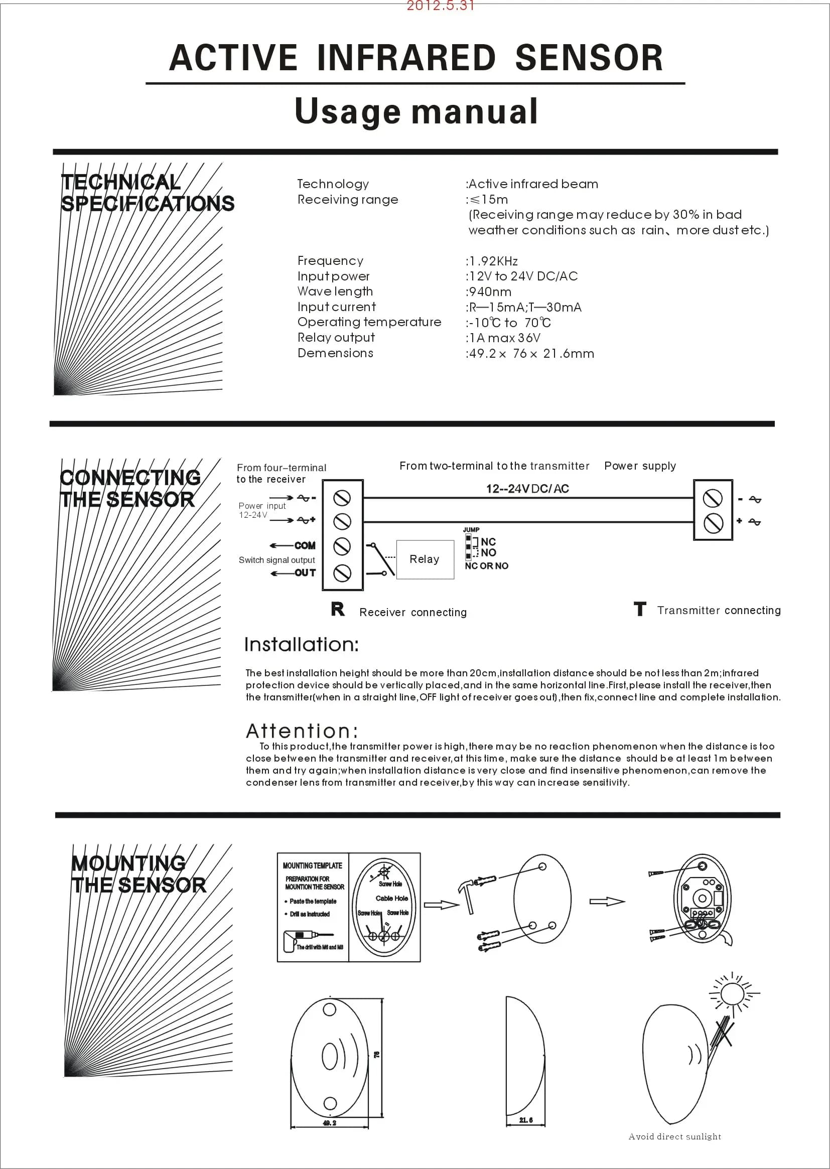 Détecteur infrarouge de sécurité pour portail automatisé / Cellules photoélectriques infrarouges