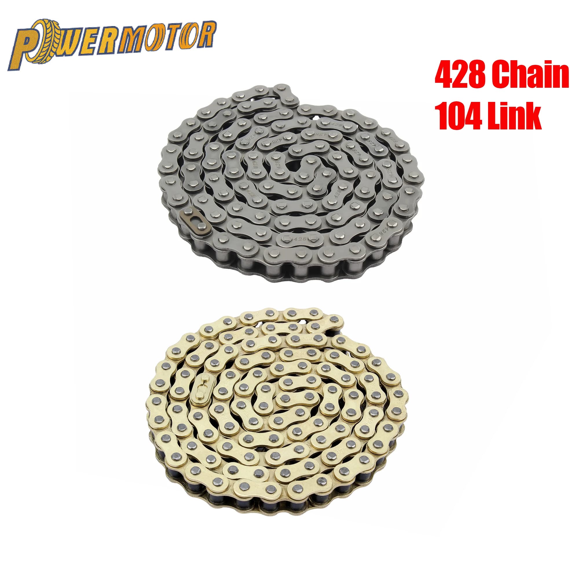 428 chaînes de moto 104 maillons lien de chaîne d'entraînement pour 50 70cc 90cc 110cc 125cc 140cc 150cc 250cc Dirt Bike Go Kart ATV Buggy Quad