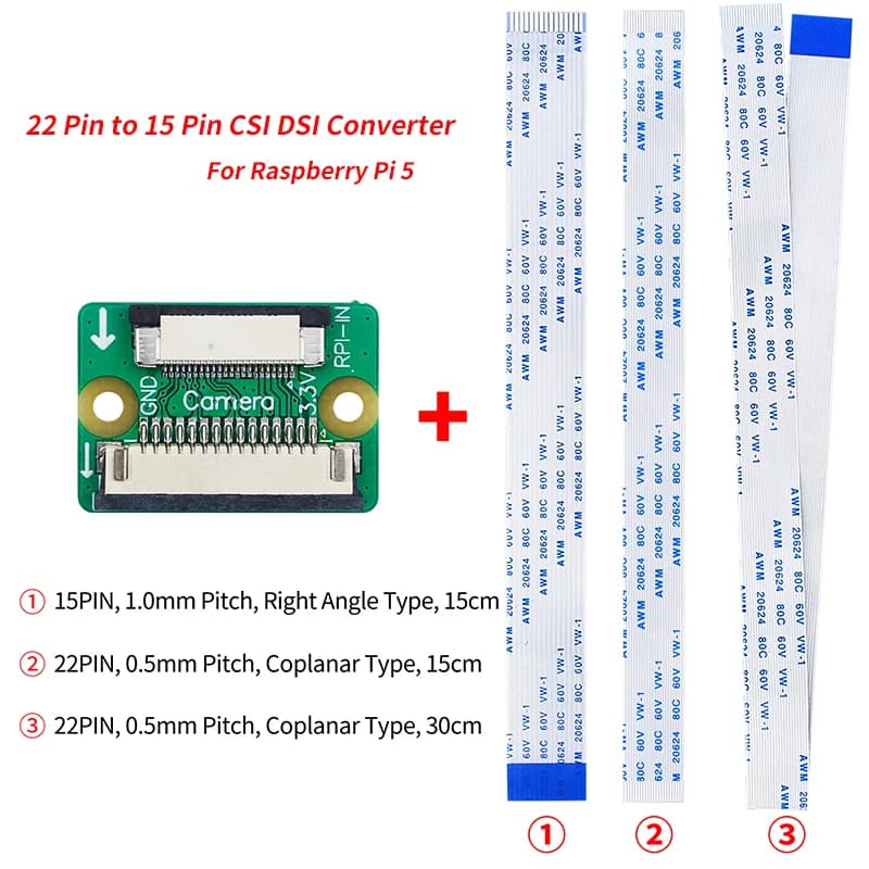 Câble d'interface de caméra DSI Display 15 broches à 22 broches, Module adaptateur CSI DSI pour Raspberry Pi 5
