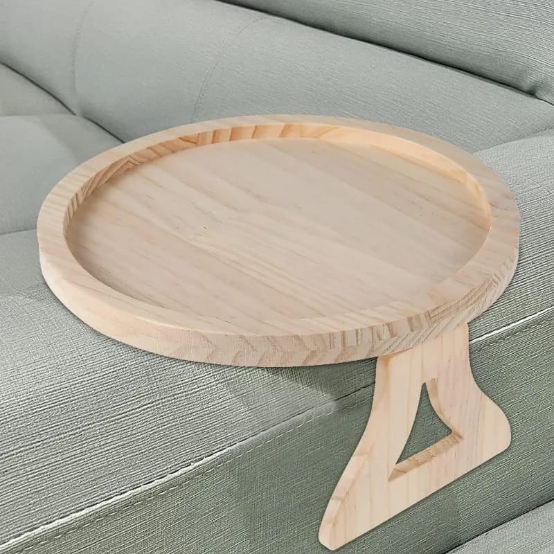 Plateau d'accoudoir de canapé en bois, Clip circulaire sur plateau de petit déjeuner, usage domestique, Table d'appoint de canapé pliable, plateau de collation, plateau de rangement intégré