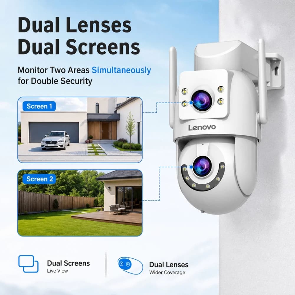 Caméra extérieure WiFi double objectif 4K Lenovo