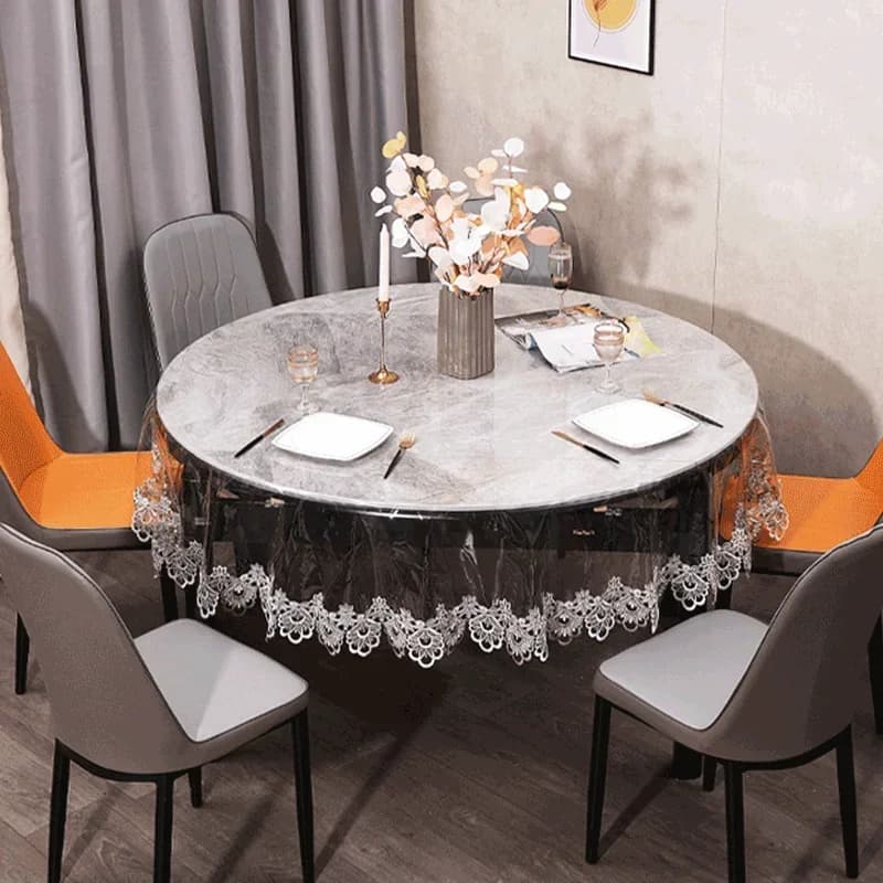 Couverture de Table en PVC Imperméable, Nappe Souple Transparente, Dentelle Brodée, Assiette en Clip, Polymères Résistants à l'Huile