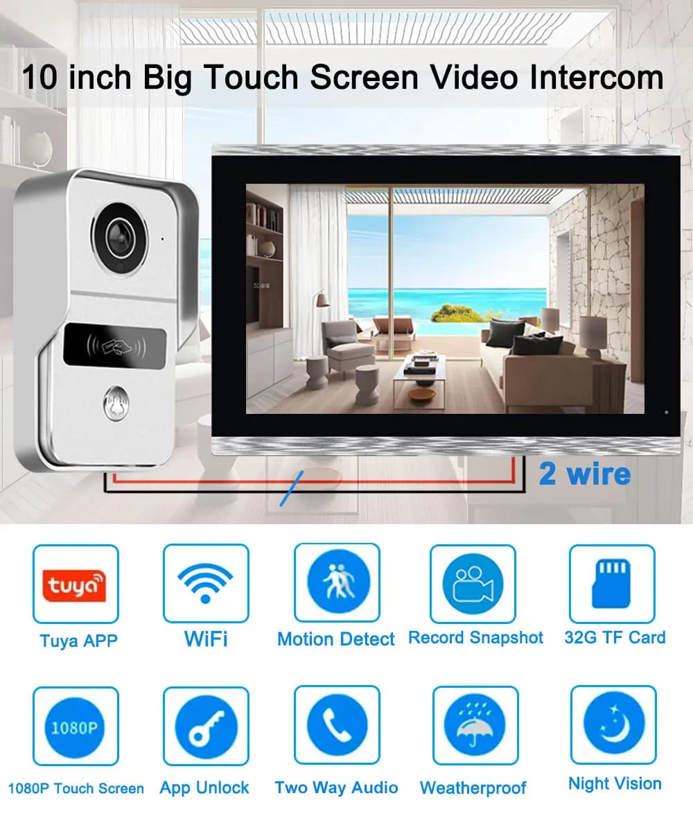 Interphone vidéo numérique 2 fils 7/10 pouces Tuya Smart WiFi