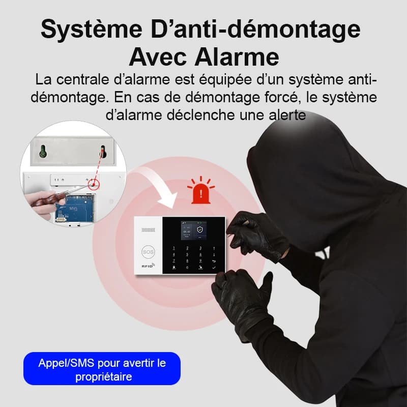 PGST kit sécurité alarme anti intrusion WiFi 2G GSM 4G Works with Tuya Smart Life système sans fil connecté pour maison commerce surveillance mobile installation rapide protection 24h sur 24