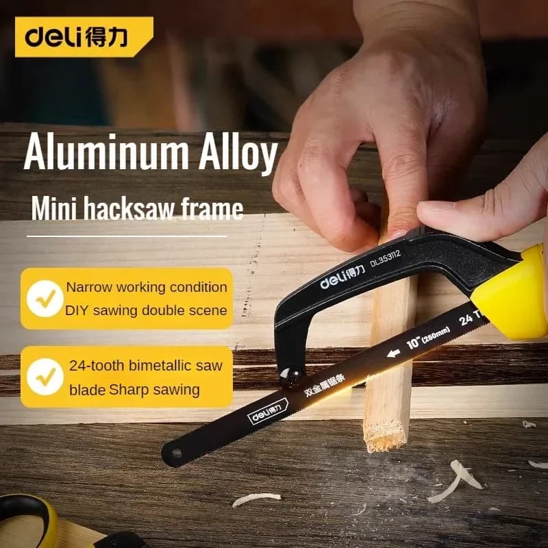 Deli petite scie à métaux ménage bricolage petite scie à main fer Mini scies arc scie à main multifonction travail du bois support en acier Portable