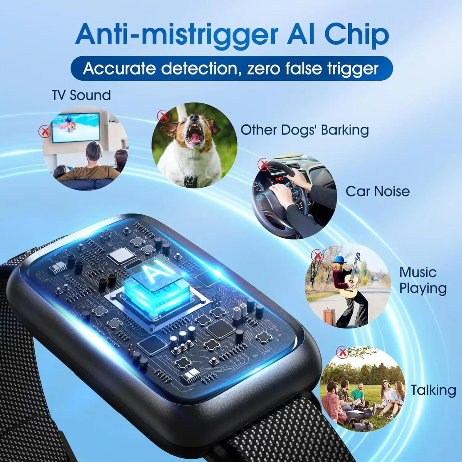 Collier anti-aboiement pour chien, collier anti-aboiement intelligent pour petit, moyen et grand, Modes de vibration du bip réglable et 7 sensibilité, Anti-aboiement automatique