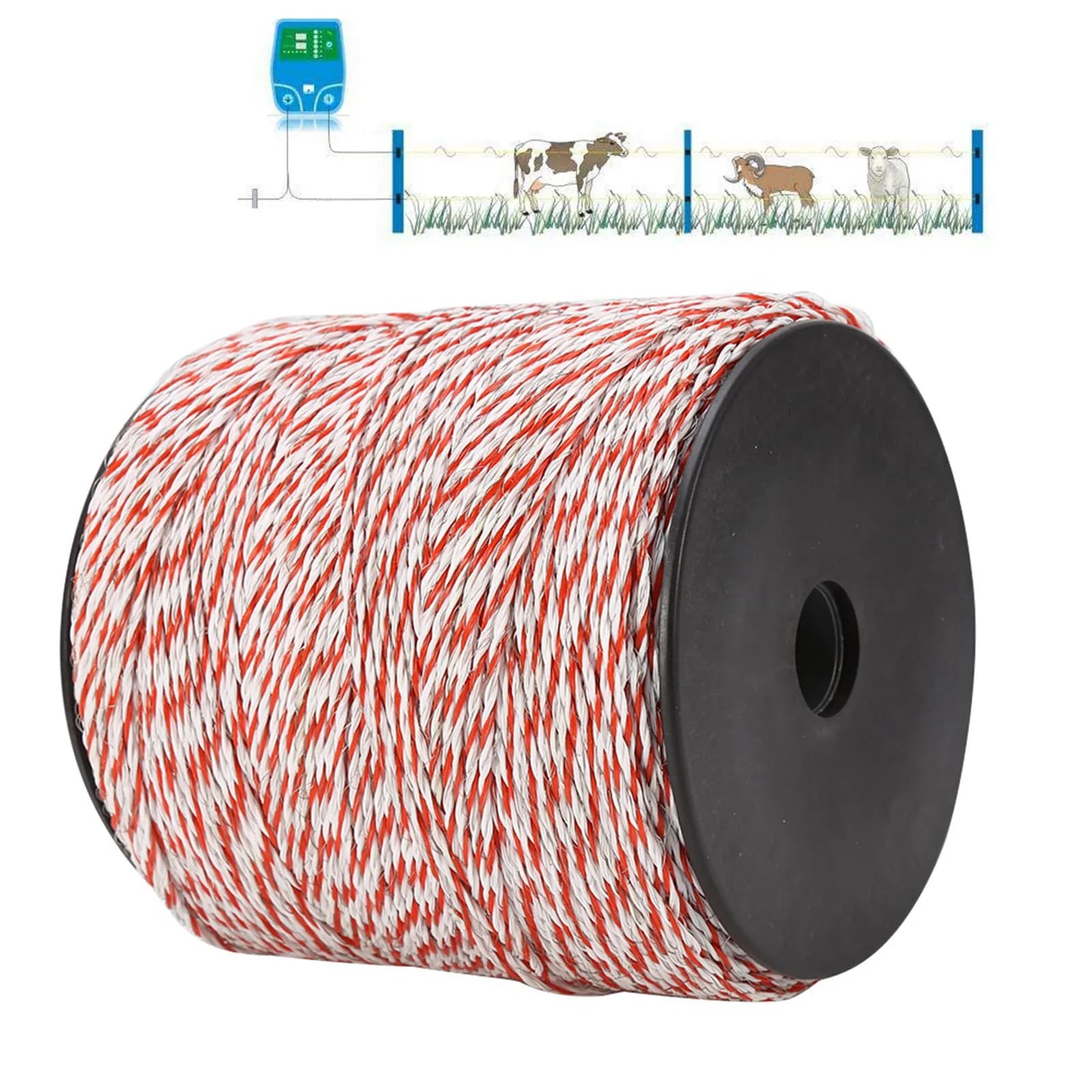 Corde de clôture électrique 500M, fil de clôture électrique blanc et rouge pour bétail, corde conductrice en acier inoxydable, fil de clôture en rouleau
