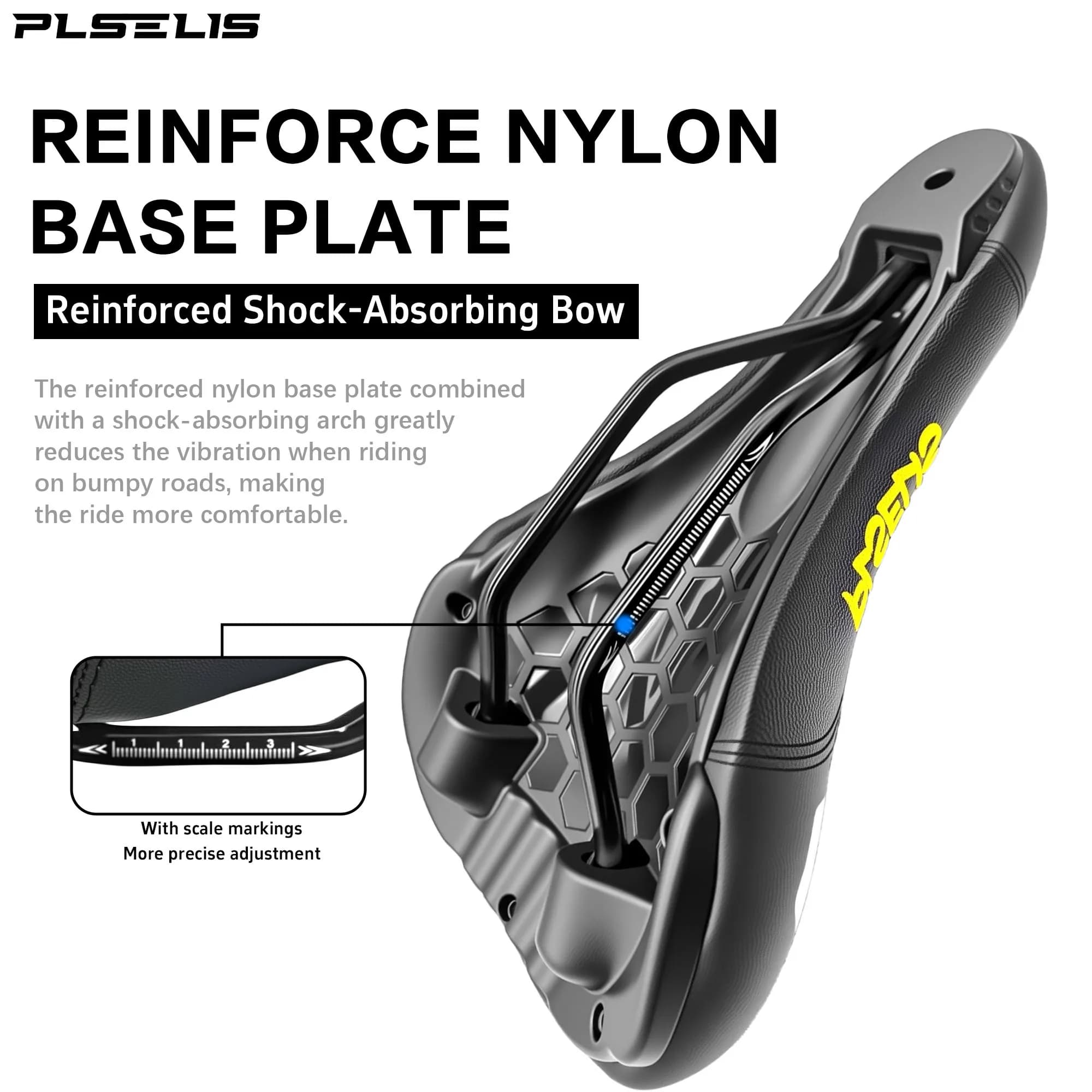 Selle de vélo de montagne PLSELIS de haute qualité : dessus en cuir PU, base en nylon, coussin en éponge souple. 290g, offre une excellente absorption des chocs