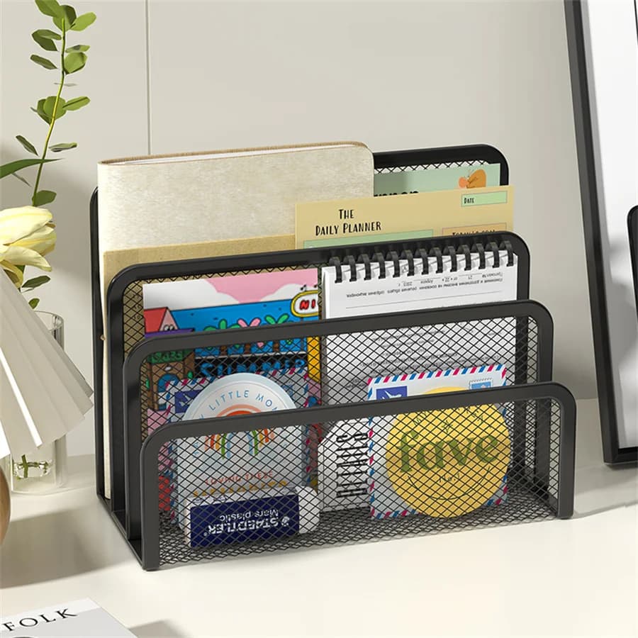 Plateaux à papiers support pour ordinateur portable support de bureau 3 couches support en maille de fer en métal noir pour magazines documents fichier livre support organisateur bureau