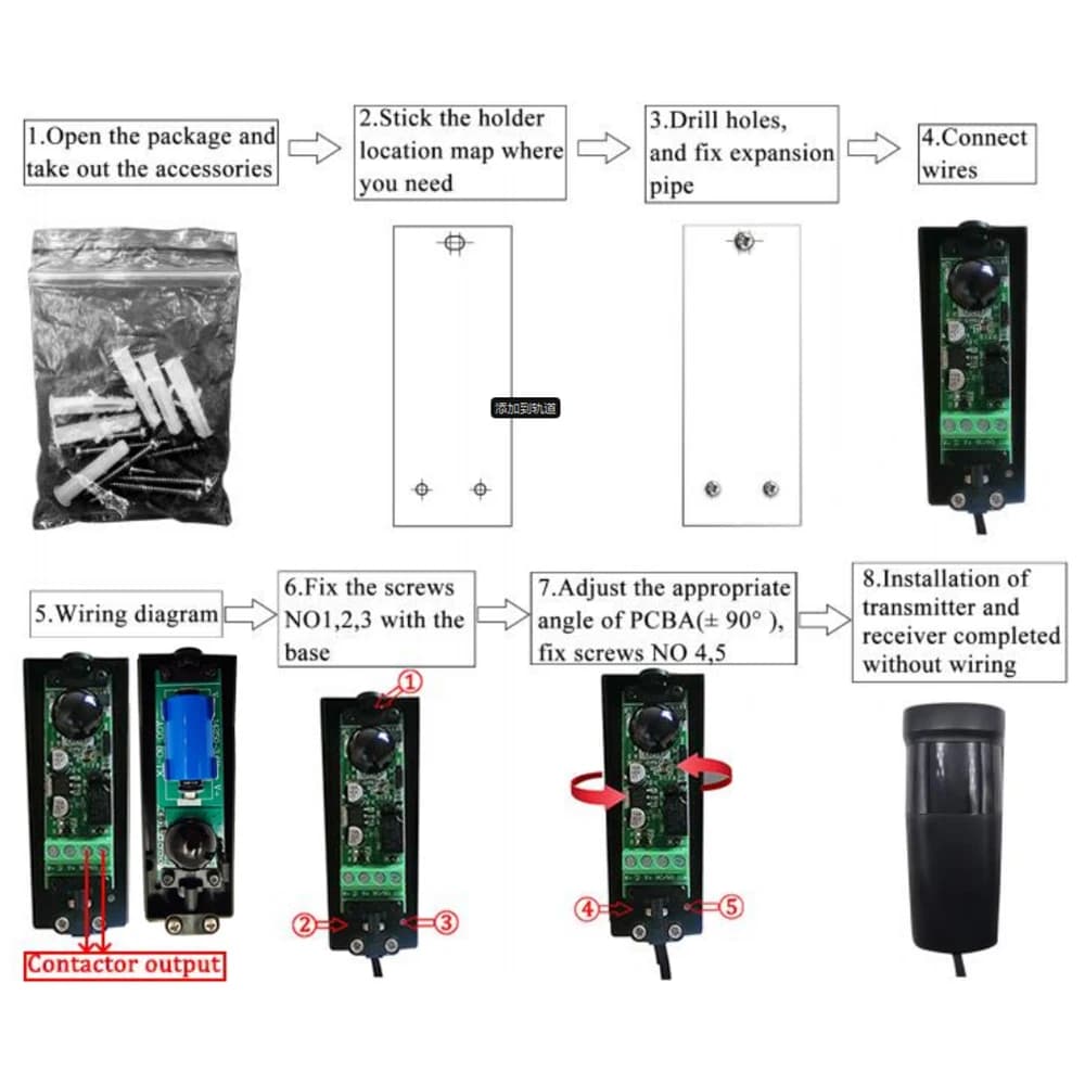 Capteur de faisceau de sécurité infrarouge Détecteur de cellule photoélectrique DC / AC 12 ~ 24V pour porte